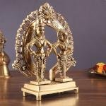 Pure Brass Vitthal Rukmani with Prabhavali | 8.7" x 7.5" x 3.1" (22 x 19 x 8 cm) | 2 kg Sacred Art | Divine Couple Frame Murti